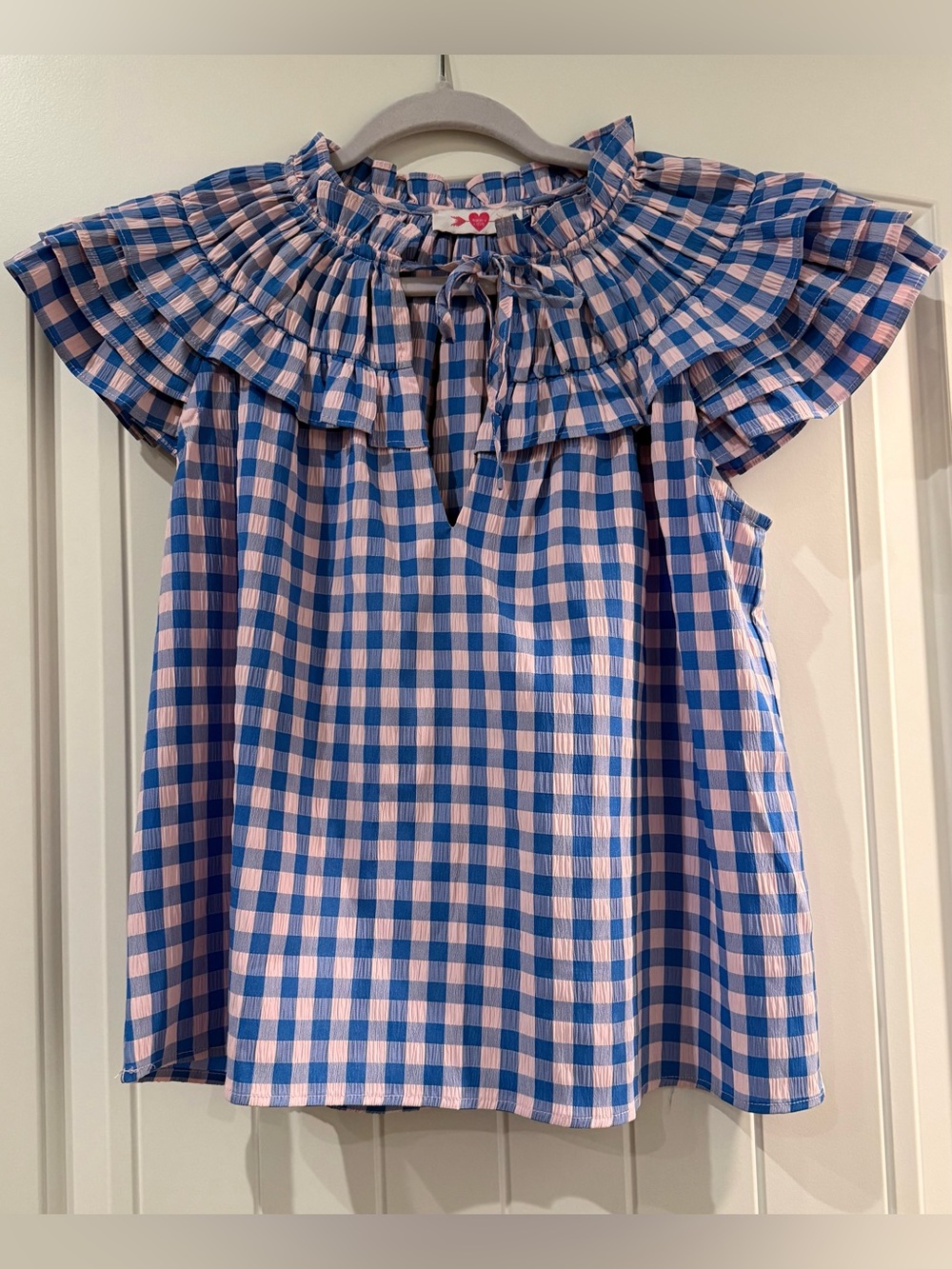 Buddy Love Blue & Pink Gingham Ruffle Top